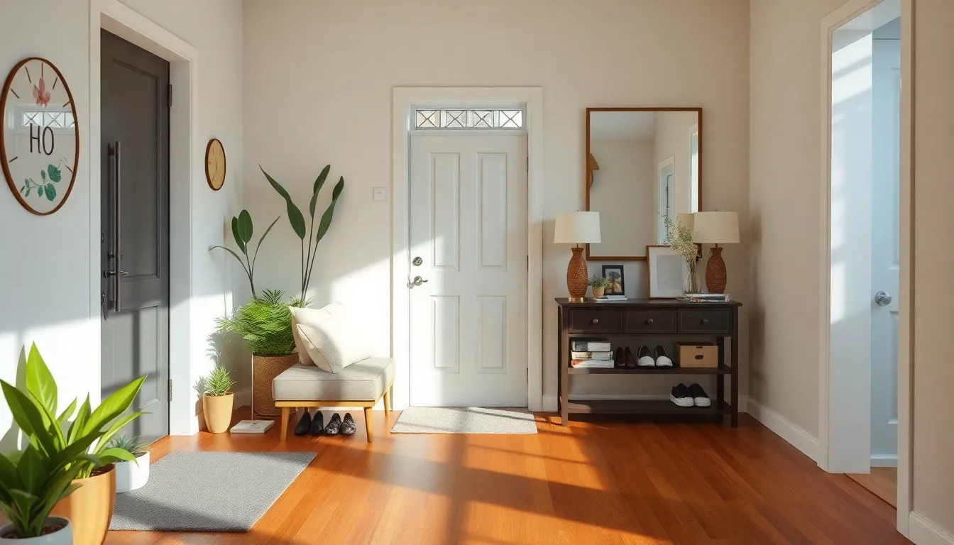 stylish entryway with decor and furniture for various spatial configurations.
