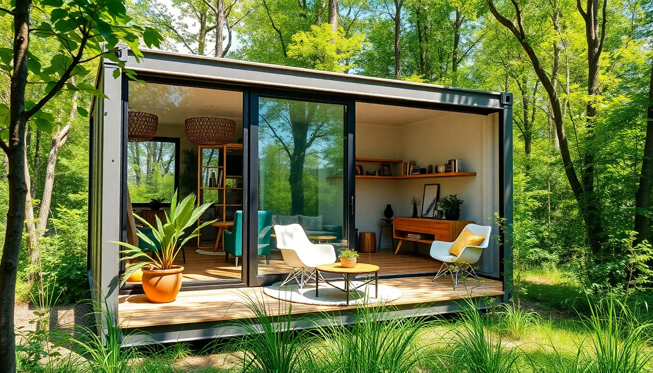 a chic tiny container home in a natural setting.