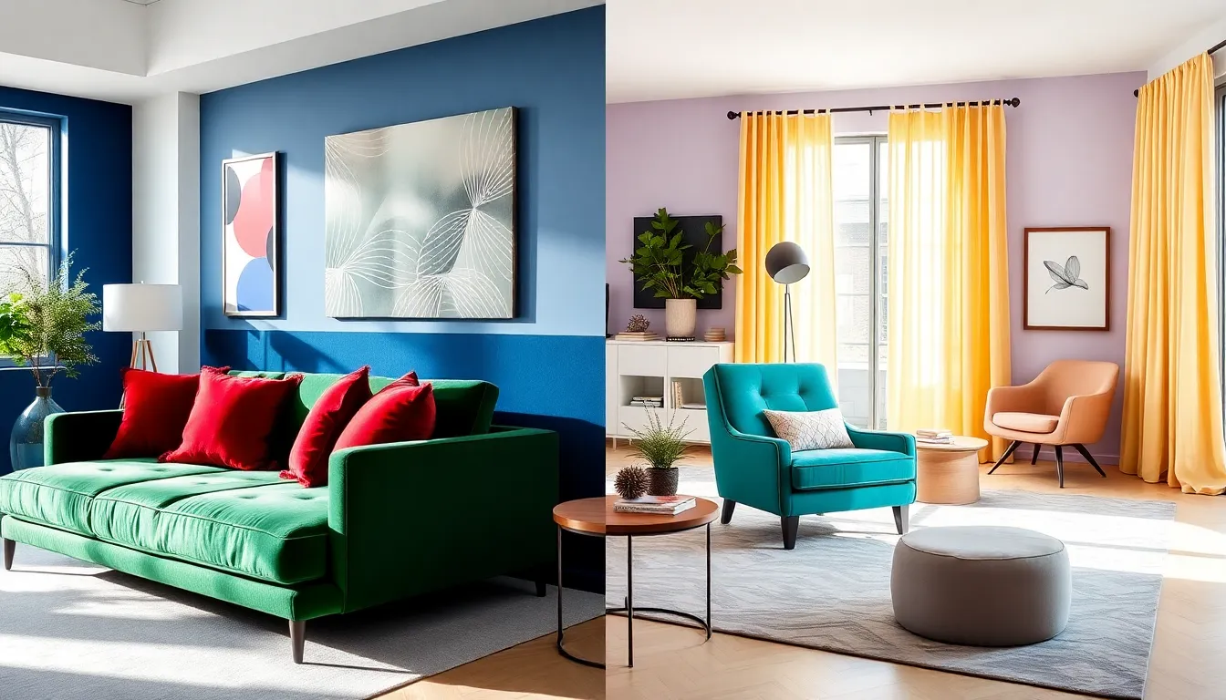 a modern living room showcasing bold and pastel decor trends.