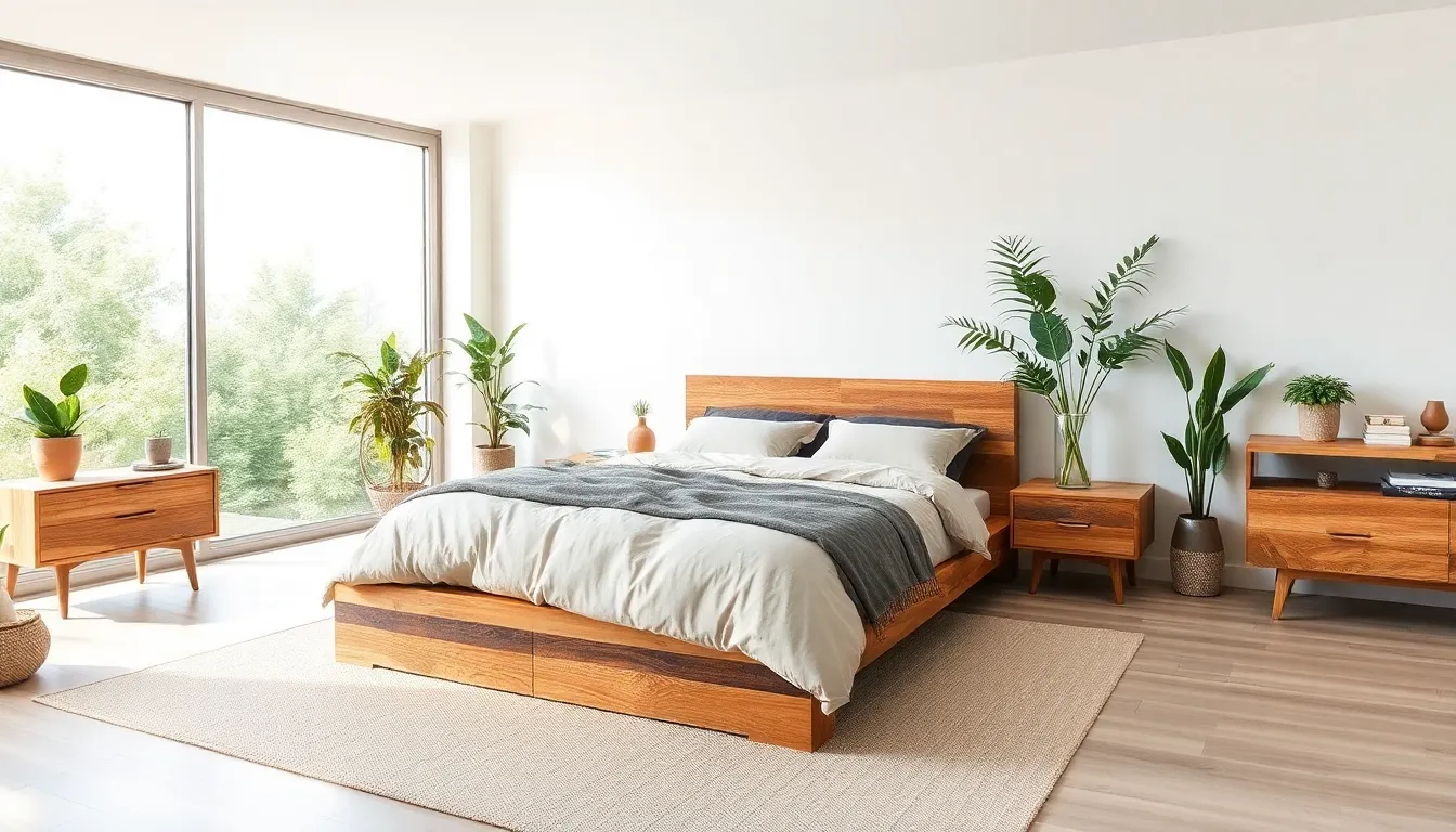 modern bedroom with eco-friendly design and natural elements.